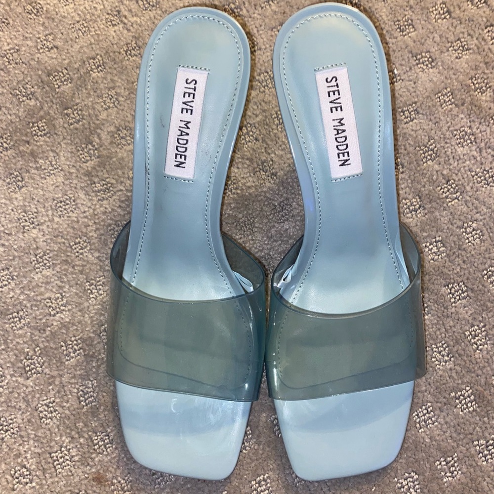 steve madden blue glass slipper square toe baby heels